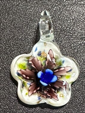 Art Glass Flower Shape White Background Gold Fleck Pendant